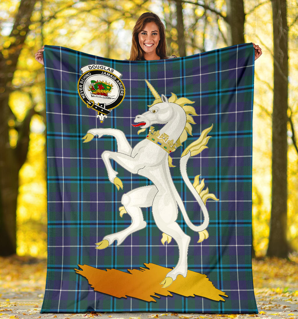 Douglas Modern Tartan Crest Blanket - Unicorn Style