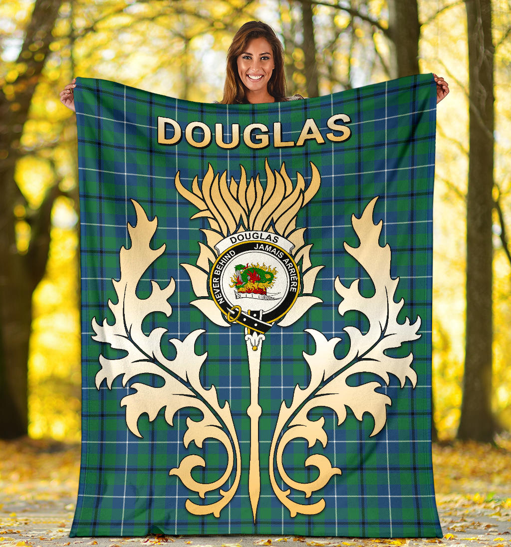 Douglas Ancient Tartan Crest Blanket - Gold Thistle Style