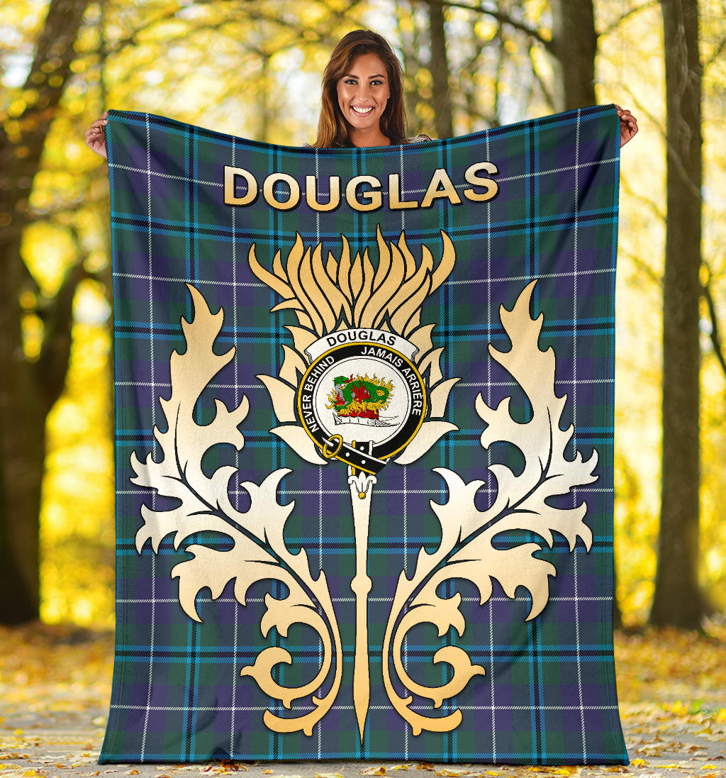 Douglas Modern Tartan Crest Blanket - Gold Thistle Style