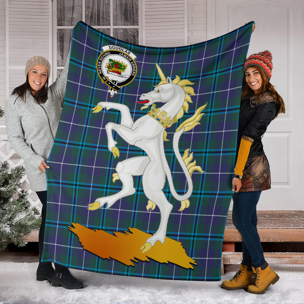 Douglas Modern Tartan Crest Blanket - Unicorn Style