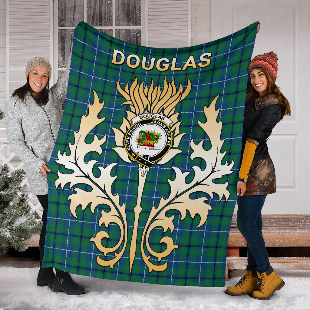 Douglas Ancient Tartan Crest Blanket - Gold Thistle Style