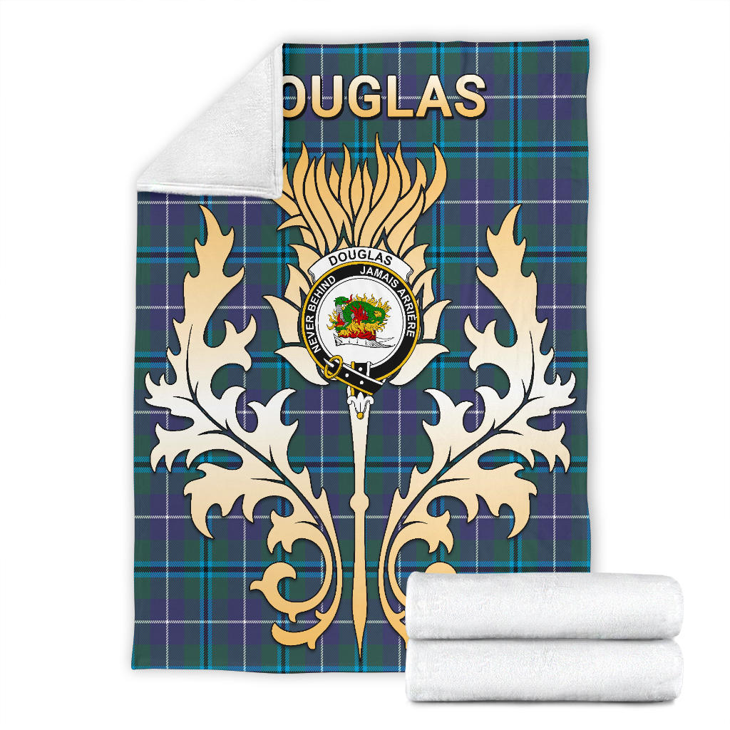 Douglas Modern Tartan Crest Blanket - Gold Thistle Style