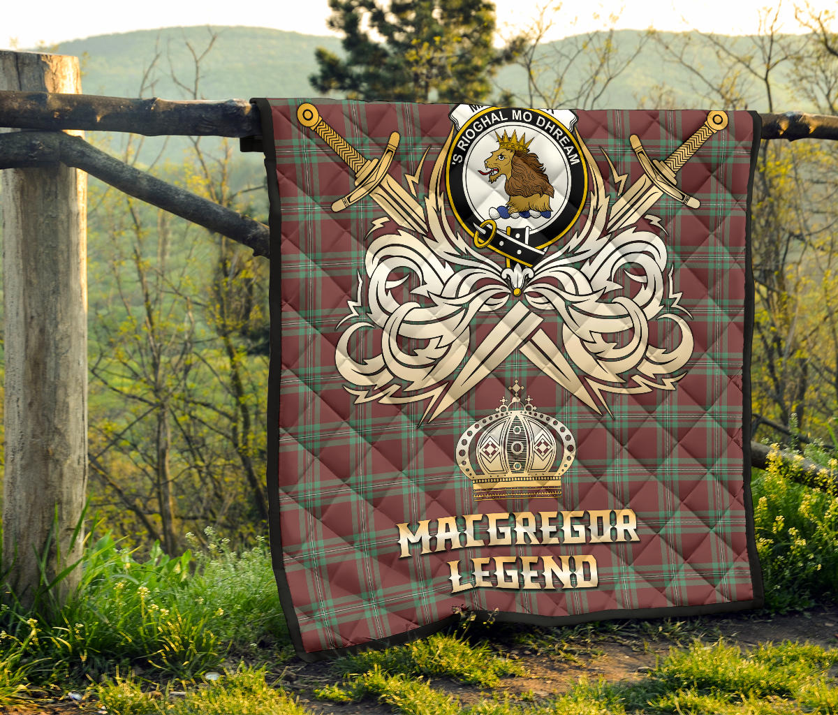 MacGregor Hunting Ancient Tartan Crest Legend Gold Royal Premium Quilt - SP