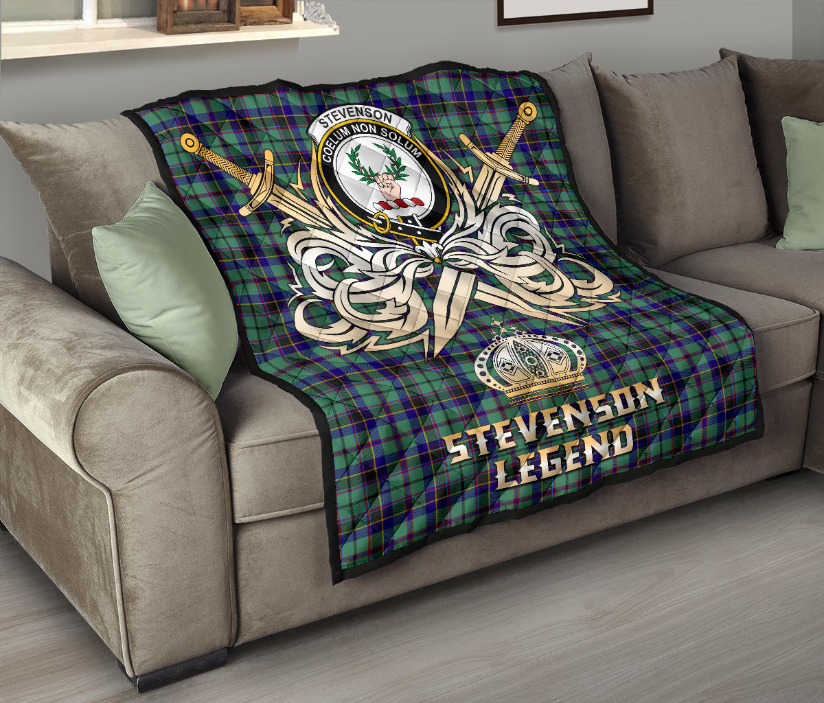 Stevenson Tartan Crest Legend Gold Royal Premium Quilt - SP