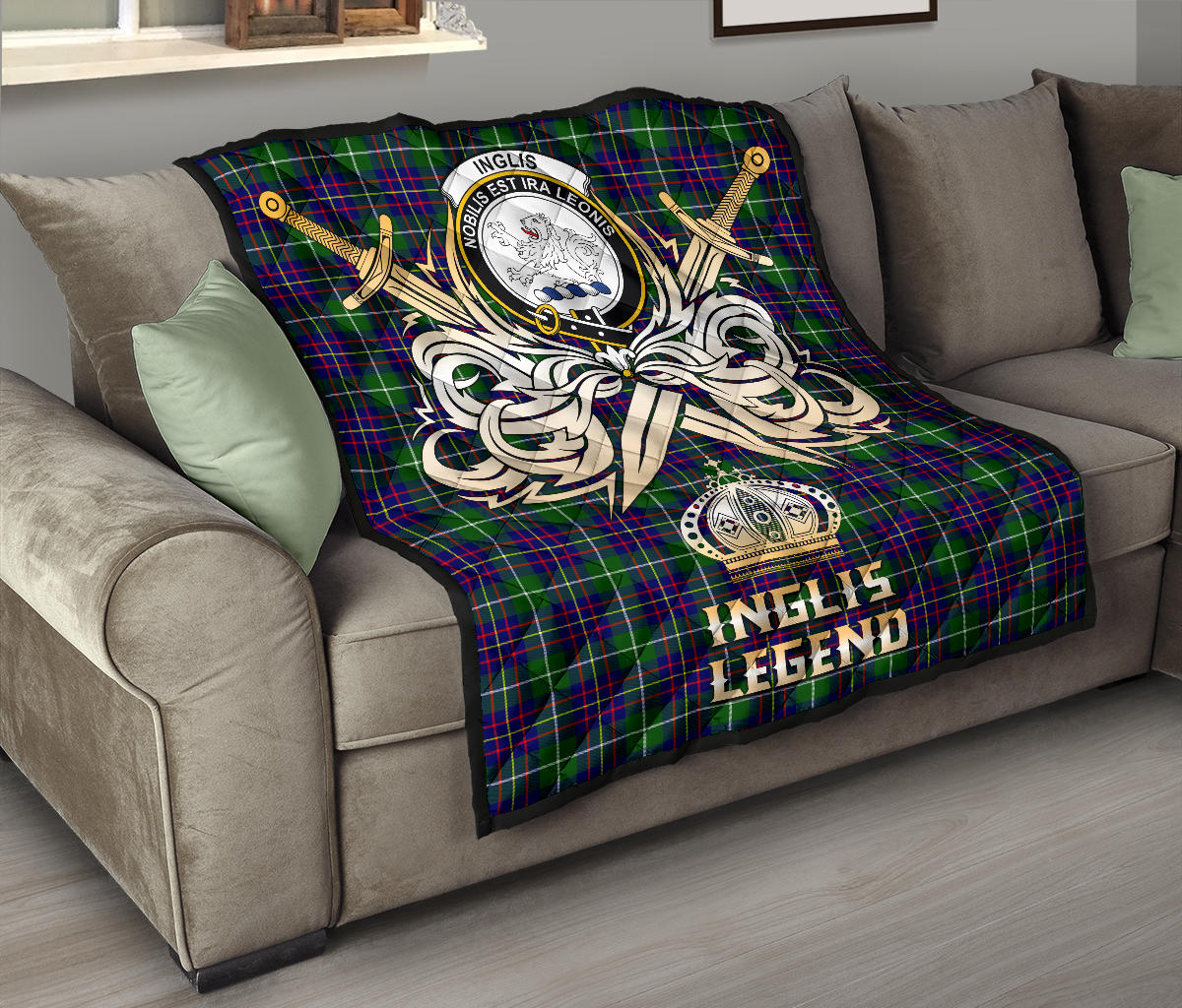 Inglis Modern Tartan Crest Legend Gold Royal Premium Quilt - SP