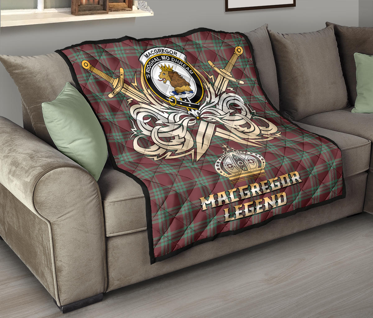 MacGregor Hunting Ancient Tartan Crest Legend Gold Royal Premium Quilt - SP