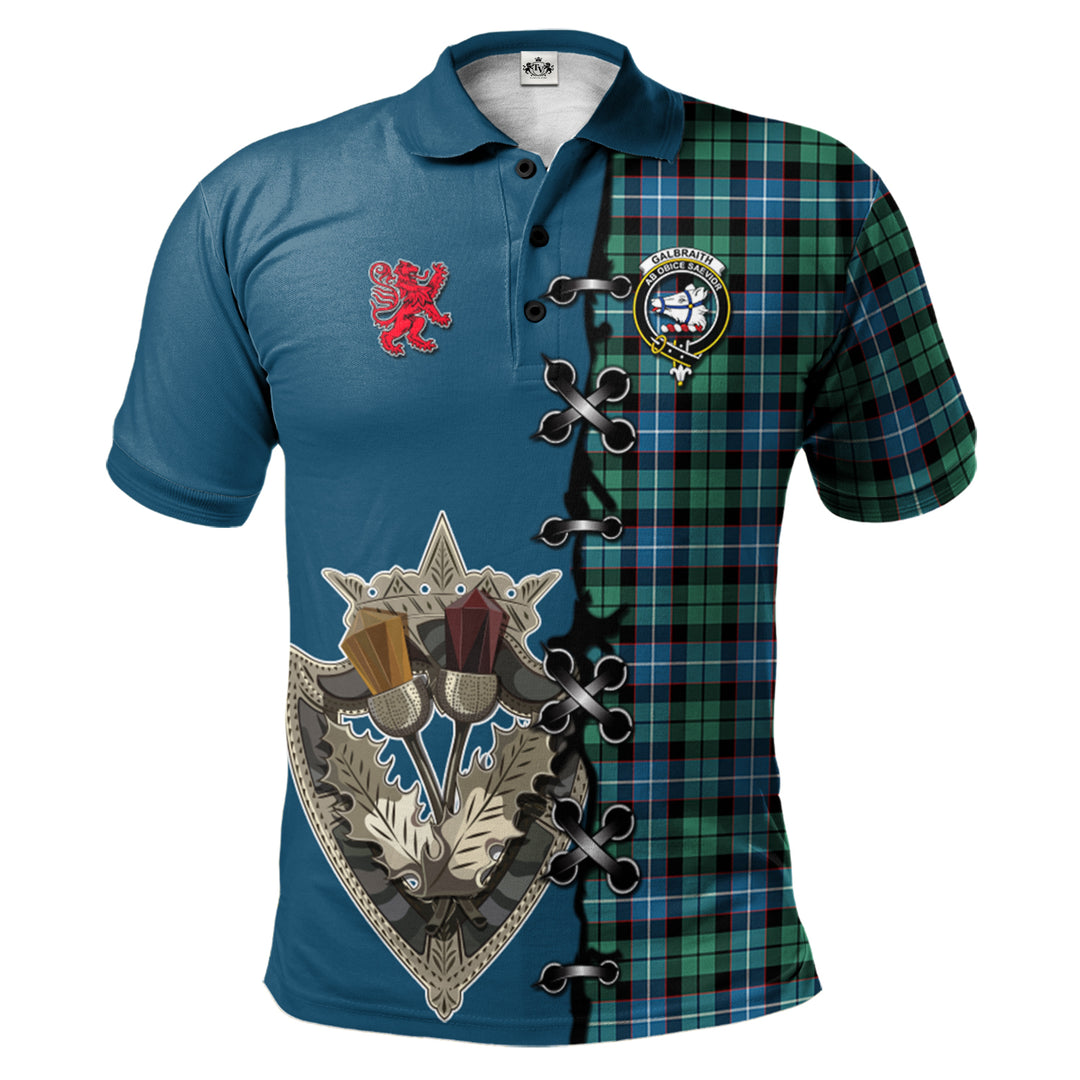 Galbraith Ancient Tartan Polo Shirt - Lion Rampant And Celtic Thistle Style