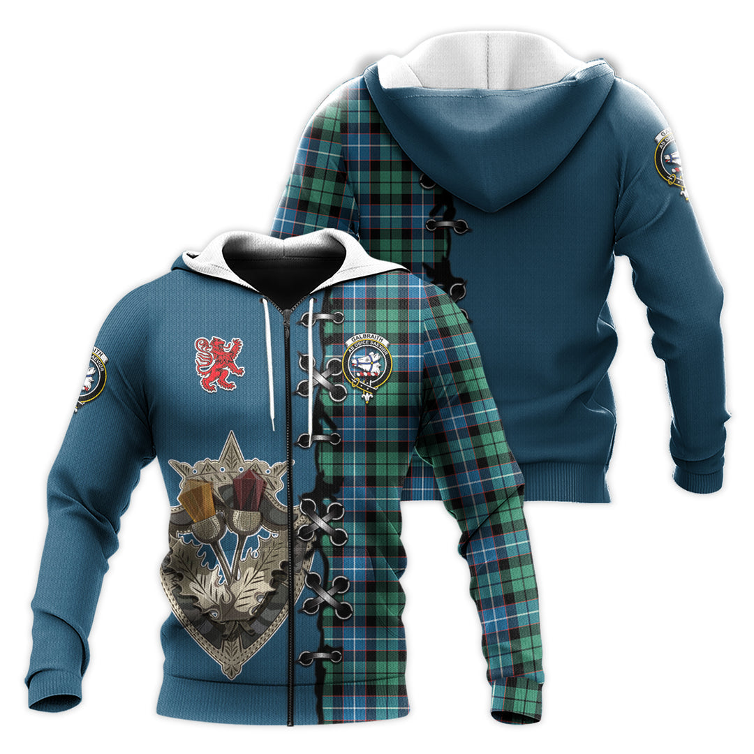 Galbraith Ancient Tartan Hoodie - Lion Rampant And Celtic Thistle Style