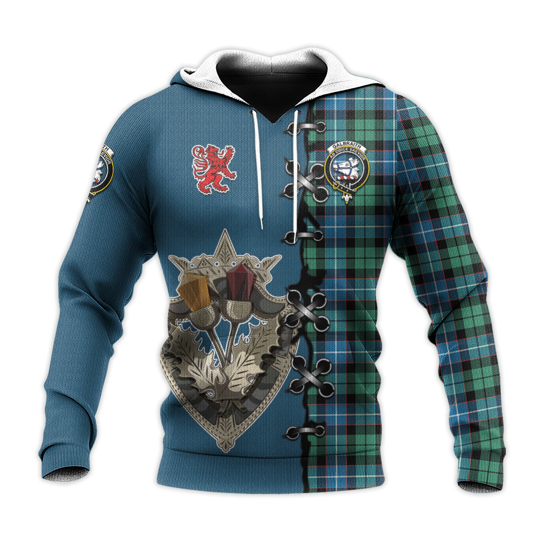 Galbraith Ancient Tartan Hoodie - Lion Rampant And Celtic Thistle Style