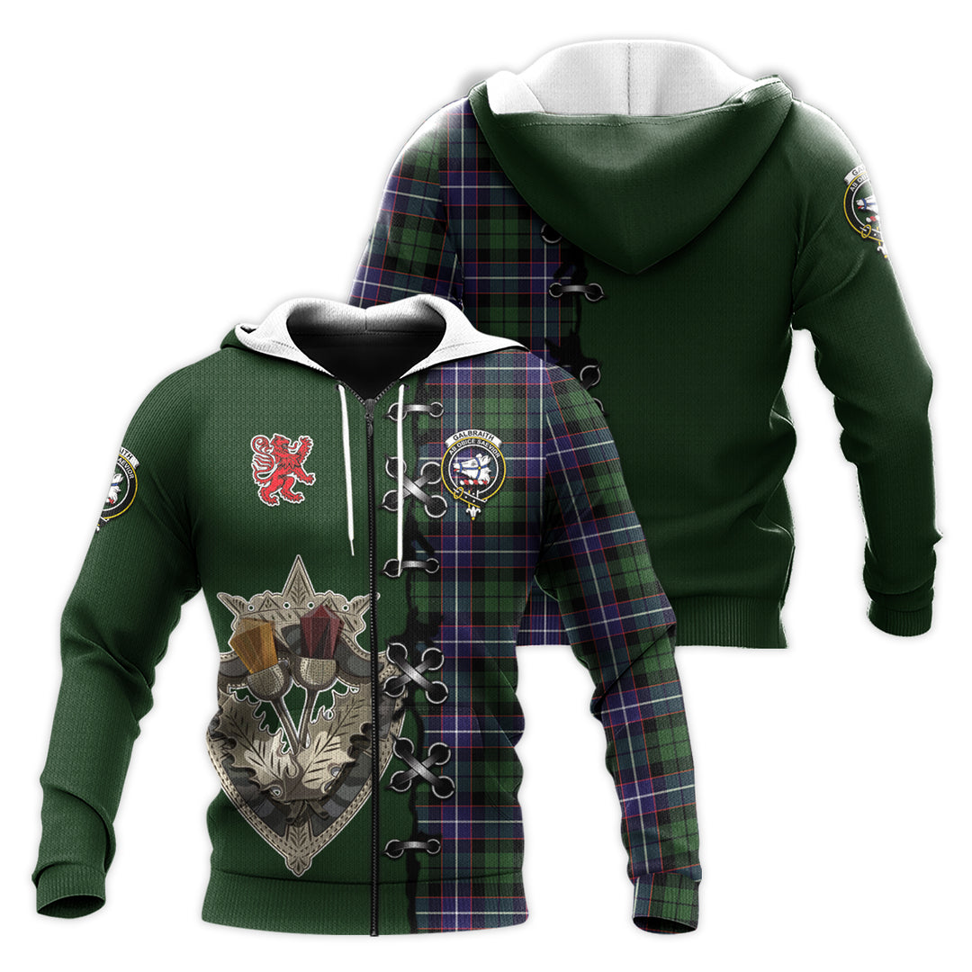 Galbraith Modern Tartan Hoodie - Lion Rampant And Celtic Thistle Style