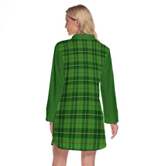 Galloway Tartan Women's Lapel Shirt Dress With Long Sleeve