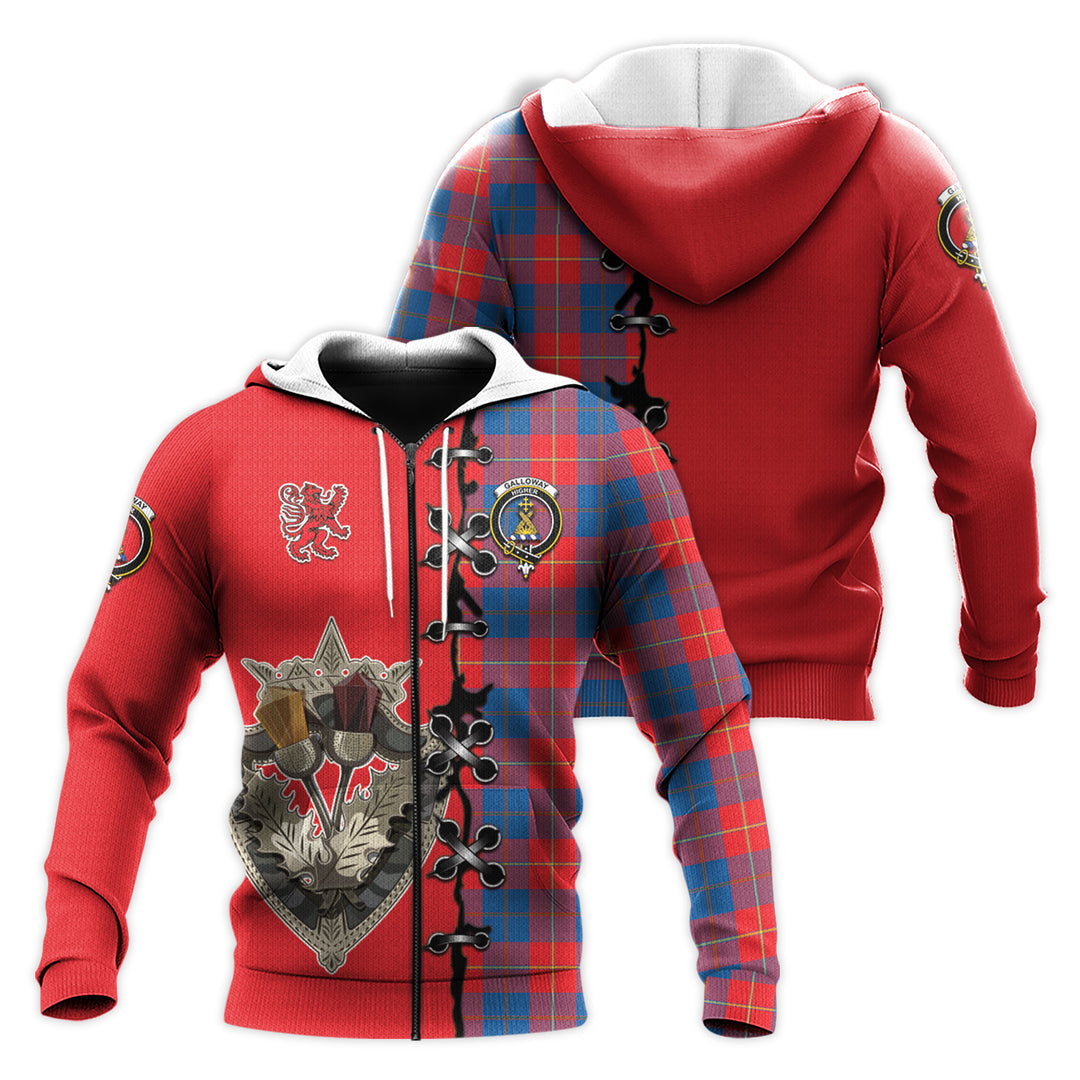 Galloway Red Tartan Hoodie - Lion Rampant And Celtic Thistle Style