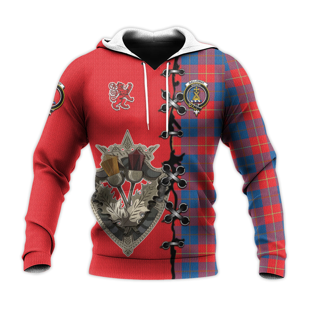 Galloway Red Tartan Hoodie - Lion Rampant And Celtic Thistle Style