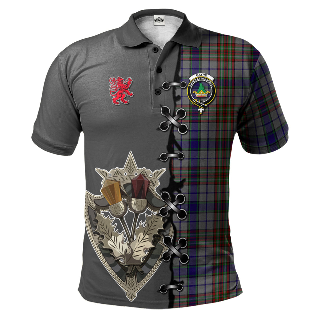 Gayre Hunting Tartan Polo Shirt - Lion Rampant And Celtic Thistle Style