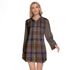 Gayre Hunting Tartan Women's Lapel Shirt Dress With Long Sleeve