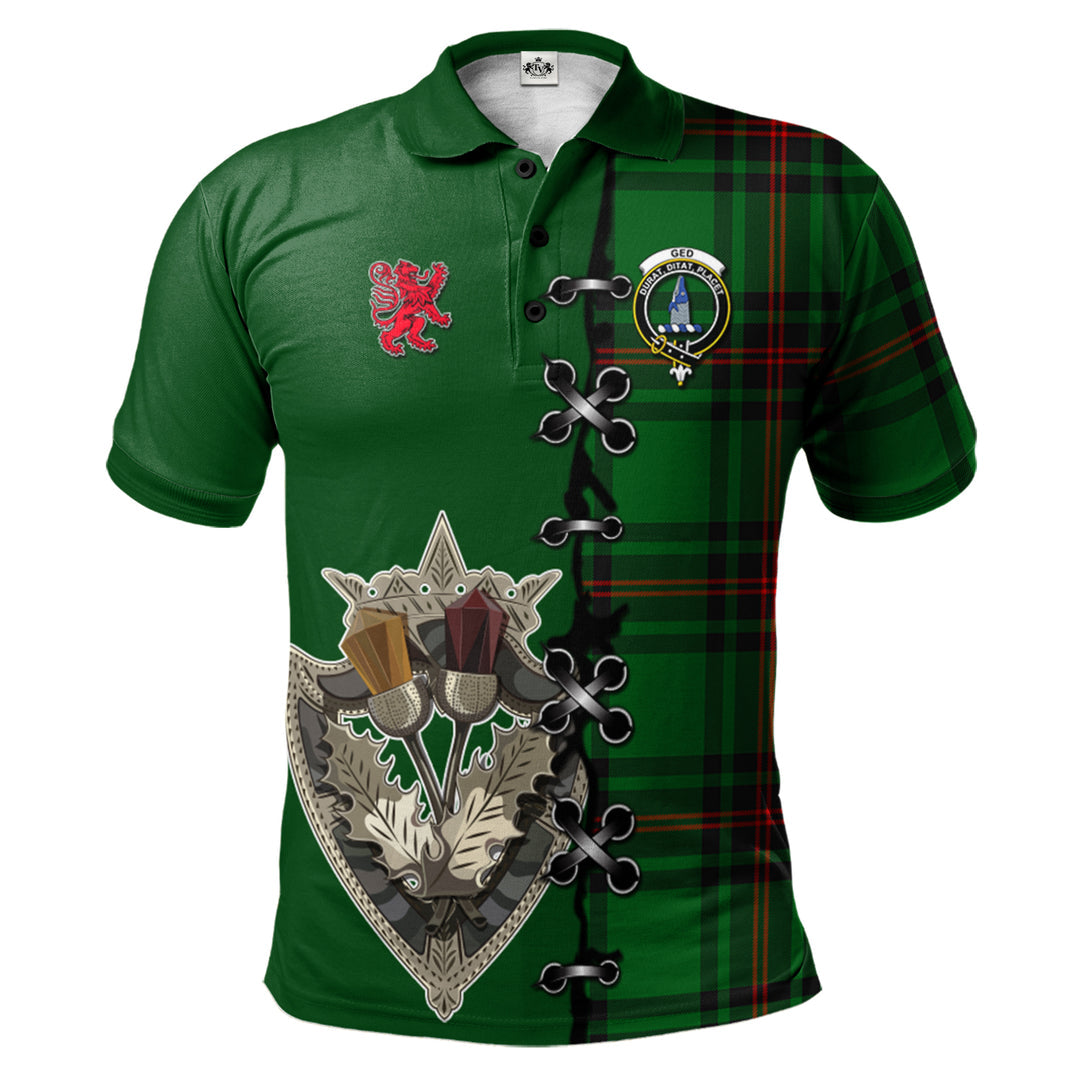 Ged Tartan Polo Shirt - Lion Rampant And Celtic Thistle Style