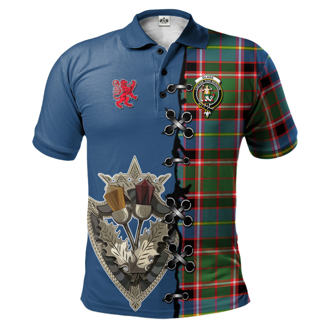 Glass Tartan Polo Shirt - Lion Rampant And Celtic Thistle Style