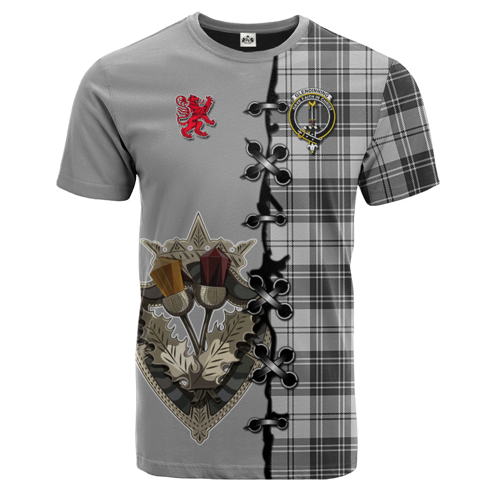 Glendinning Tartan T-shirt - Lion Rampant And Celtic Thistle Style