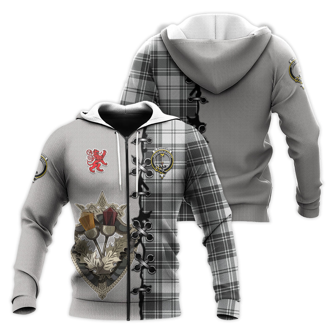 Glendinning Tartan Hoodie - Lion Rampant And Celtic Thistle Style