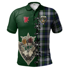 Gordon Dress Tartan Polo Shirt - Lion Rampant And Celtic Thistle Style