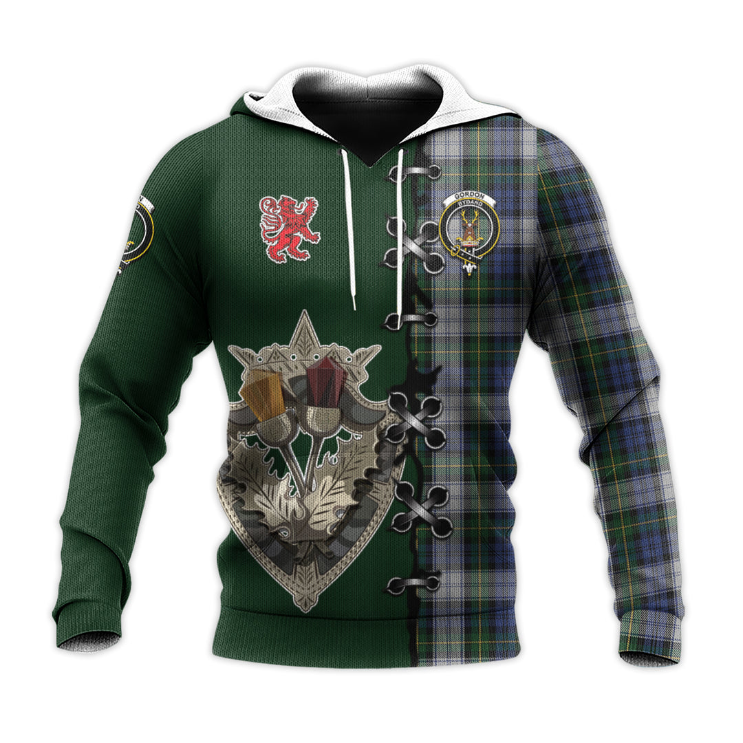 Gordon Dress Tartan Hoodie - Lion Rampant And Celtic Thistle Style