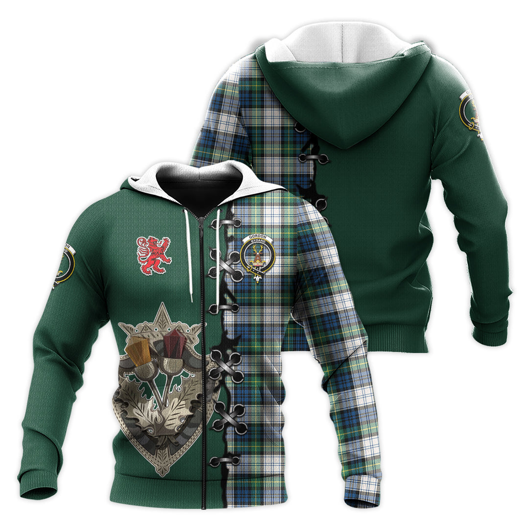 Gordon Dress Ancient Tartan Hoodie - Lion Rampant And Celtic Thistle Style