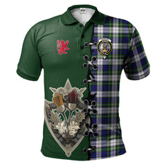 Gordon Dress Modern Tartan Polo Shirt - Lion Rampant And Celtic Thistle Style