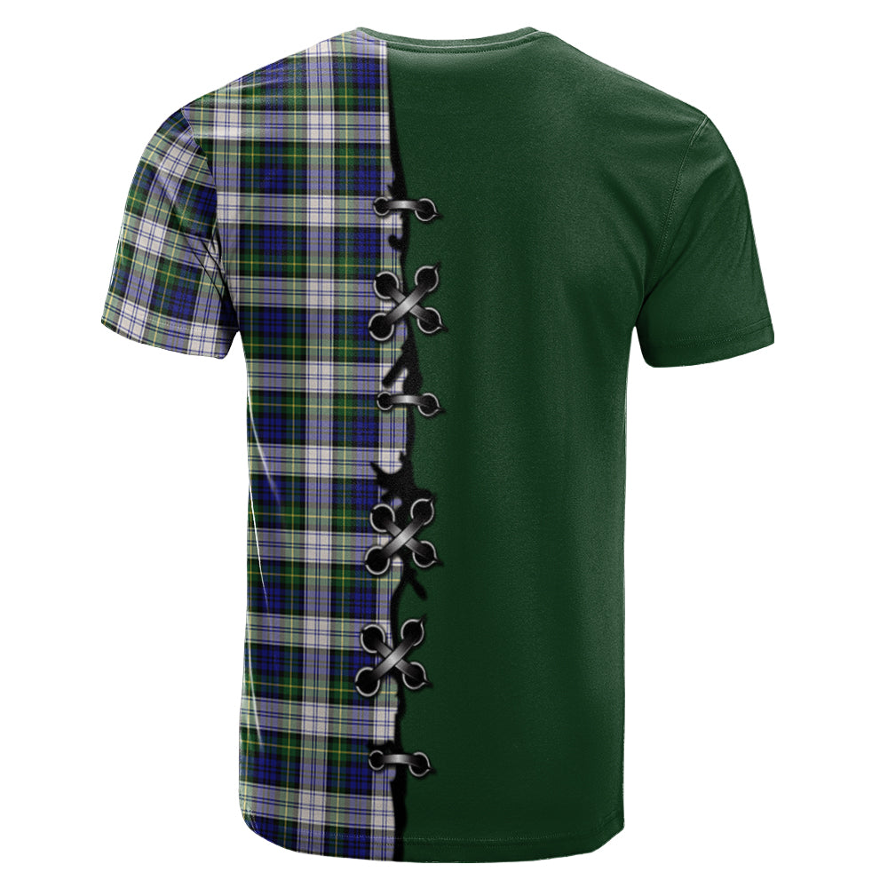 Gordon Dress Modern Tartan T-shirt - Lion Rampant And Celtic Thistle Style