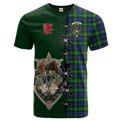 Gordon Modern Tartan T-shirt - Lion Rampant And Celtic Thistle Style