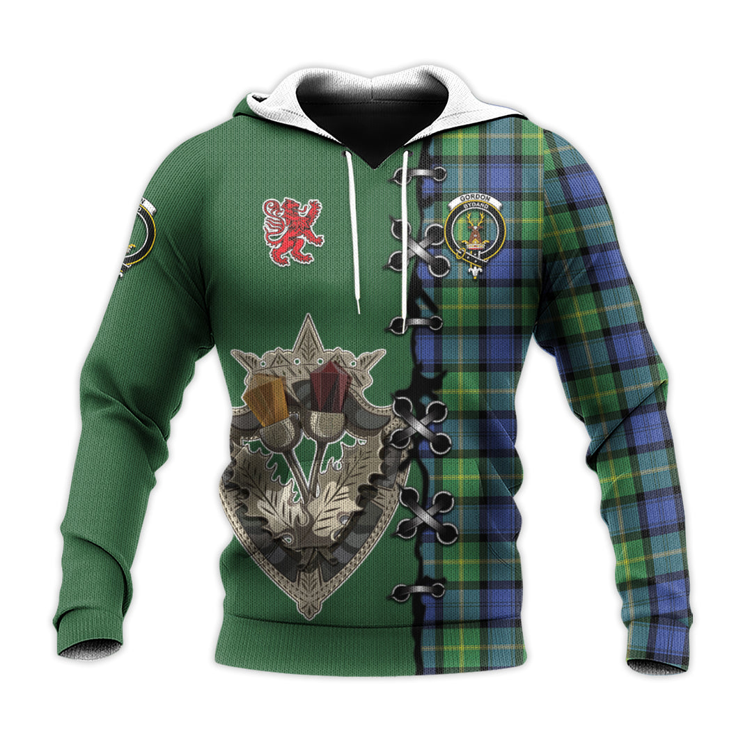 Gordon Old Ancient Tartan Hoodie - Lion Rampant And Celtic Thistle Style