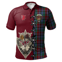 Gordon Red Tartan Polo Shirt - Lion Rampant And Celtic Thistle Style