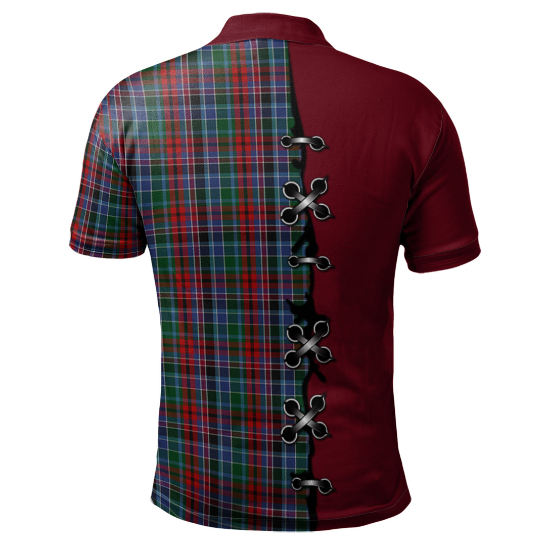 Gordon Red Tartan Polo Shirt - Lion Rampant And Celtic Thistle Style