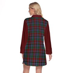 Gordon Red Tartan Women's Lapel Shirt Dress With Long Sleeve