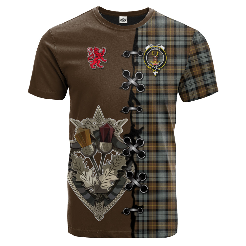 Gordon Weathered Tartan T-shirt - Lion Rampant And Celtic Thistle Style