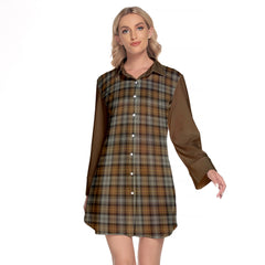 Gordon Weathered Tartan Women's Lapel Shirt Dress With Long Sleeve