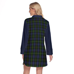 Gow Hunting Tartan Women's Lapel Shirt Dress With Long Sleeve