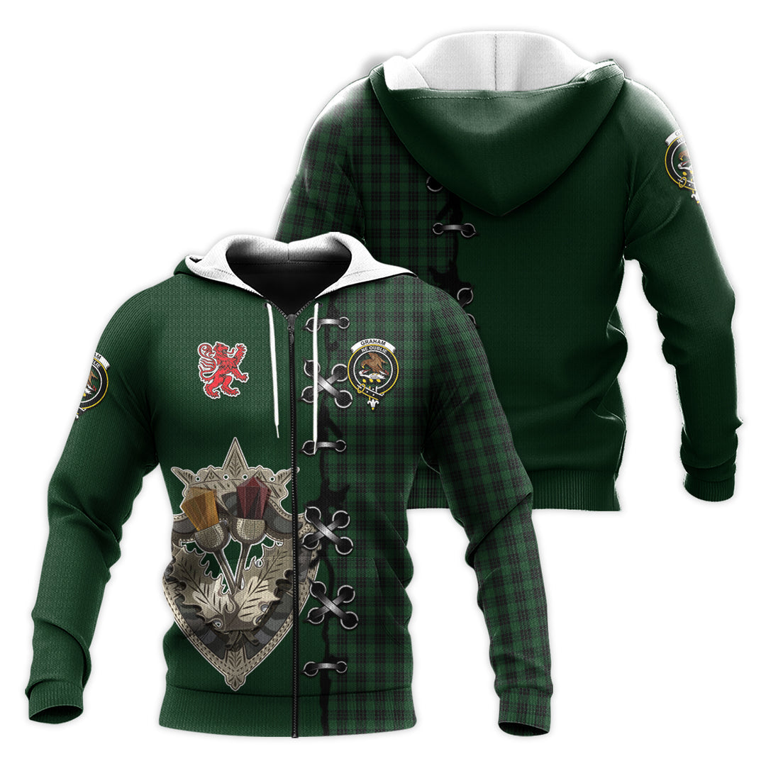 Graham Tartan Hoodie - Lion Rampant And Celtic Thistle Style