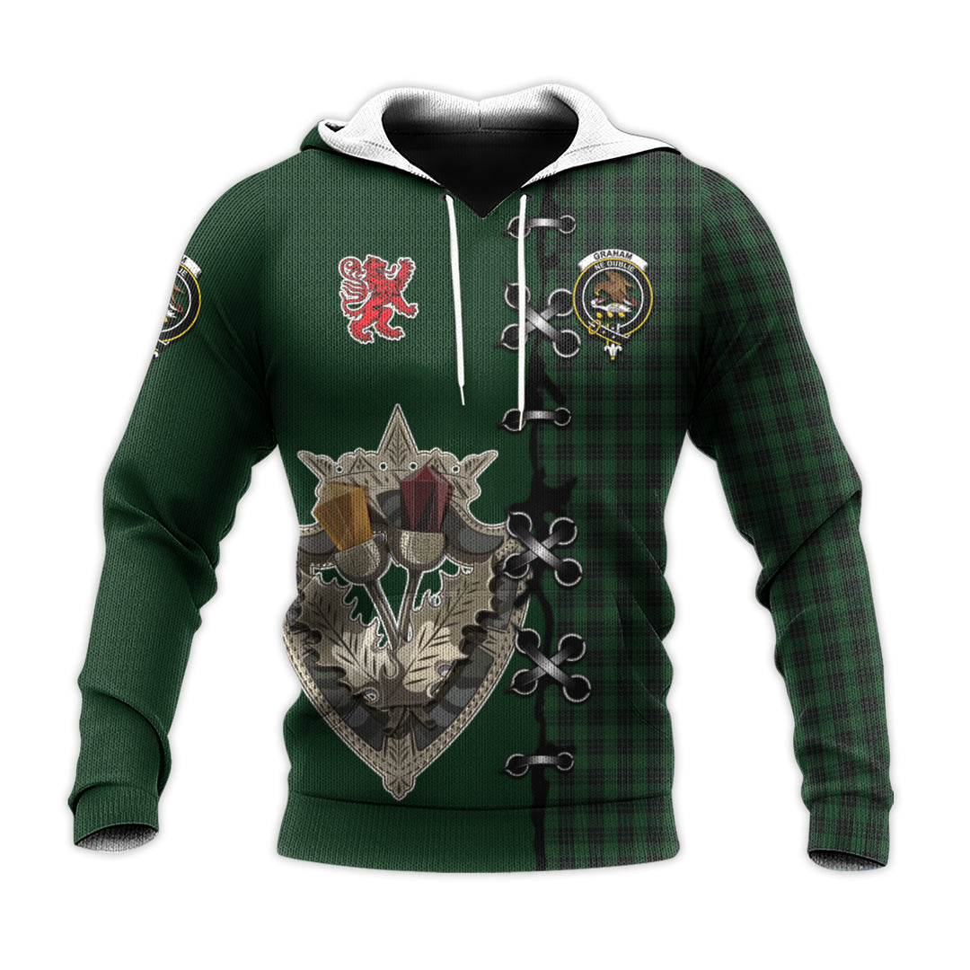 Graham Tartan Hoodie - Lion Rampant And Celtic Thistle Style