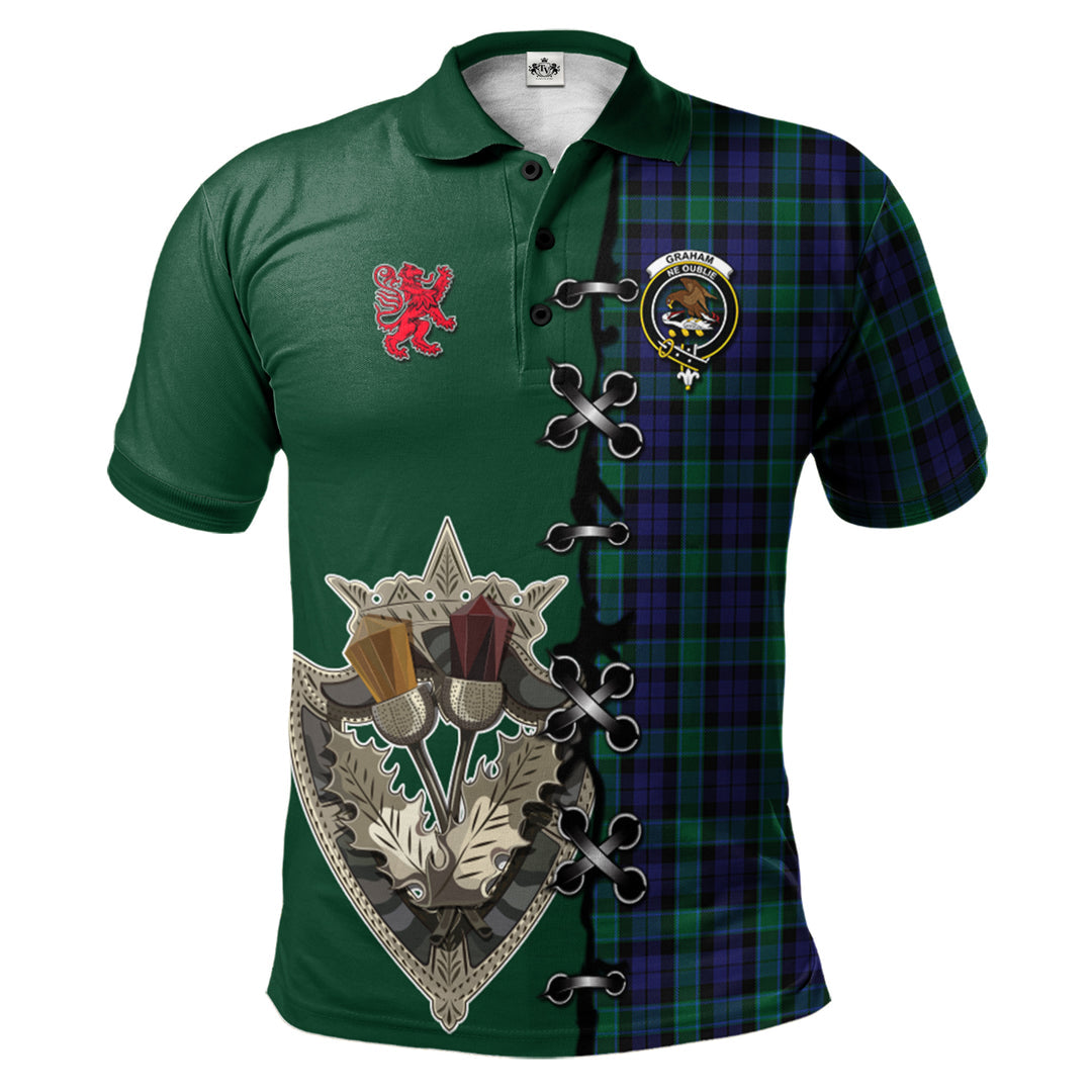 Graham of Menteith Tartan Polo Shirt - Lion Rampant And Celtic Thistle Style