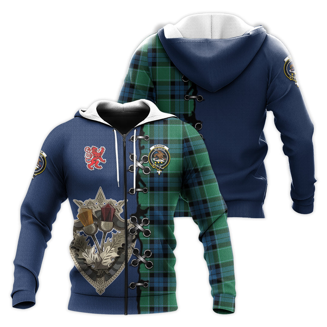 Graham of Menteith Ancient Tartan Hoodie - Lion Rampant And Celtic Thistle Style