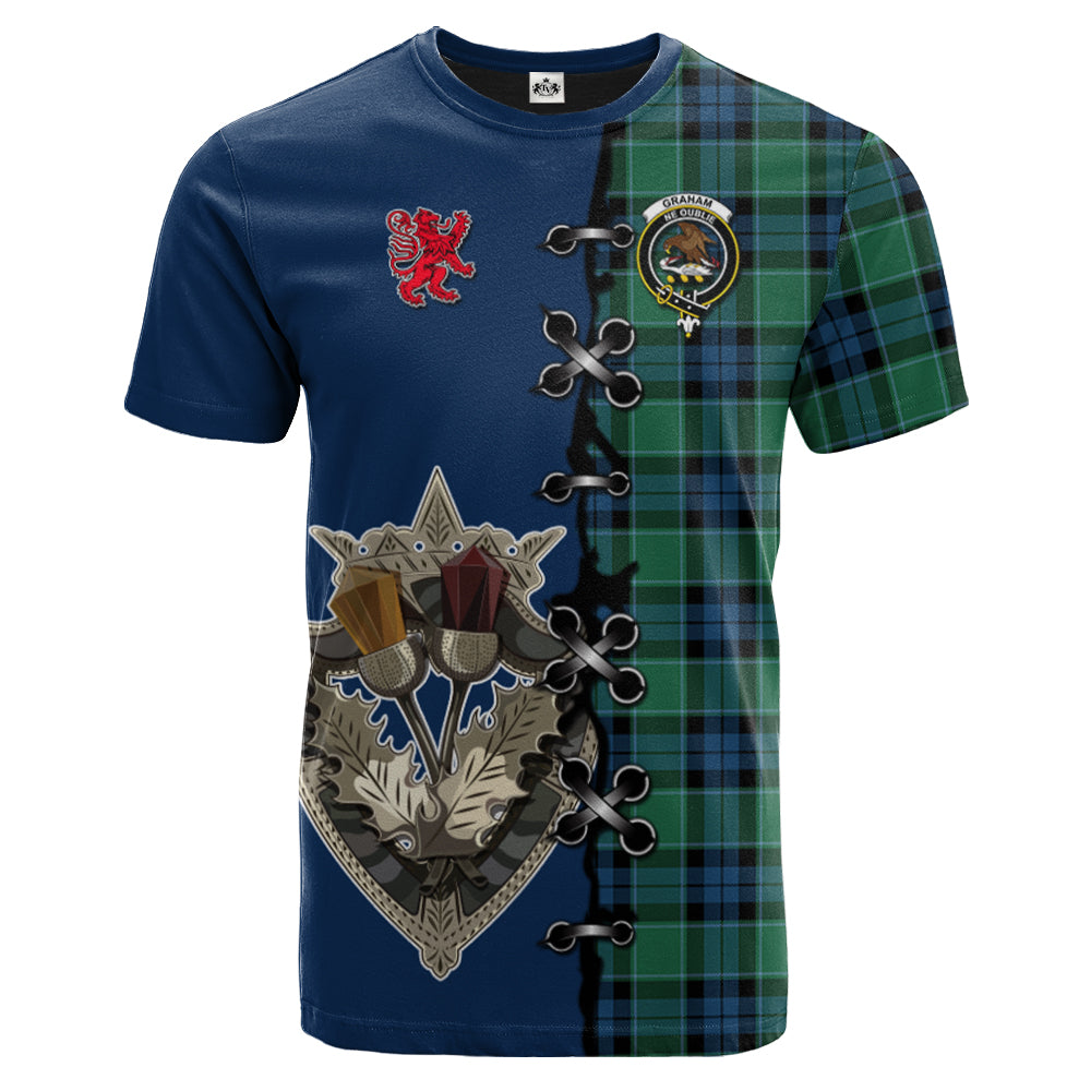 Graham of Menteith Ancient Tartan T-shirt - Lion Rampant And Celtic Thistle Style