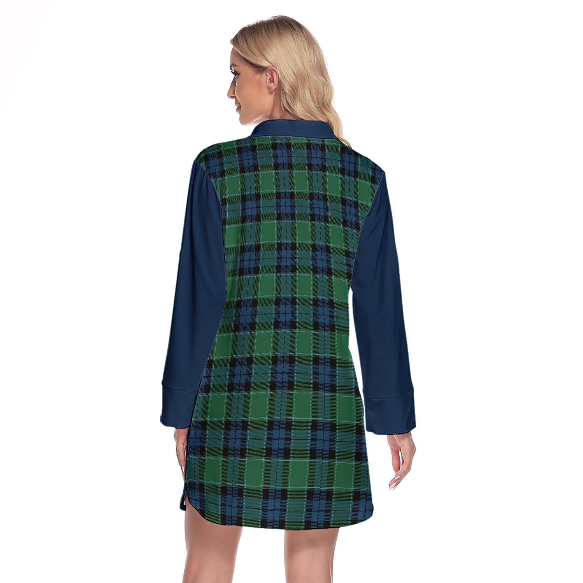 Graham Of Menteith Ancient Tartan Women's Lapel Shirt Dress With Long Sleeve