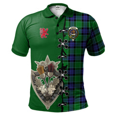 Graham of Menteith Modern Tartan Polo Shirt - Lion Rampant And Celtic Thistle Style