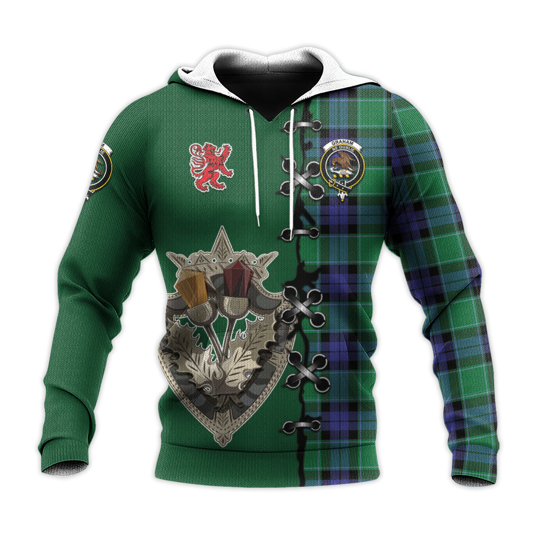 Graham of Menteith Modern Tartan Hoodie - Lion Rampant And Celtic Thistle Style