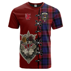 Graham of Menteith Red Tartan T-shirt - Lion Rampant And Celtic Thistle Style