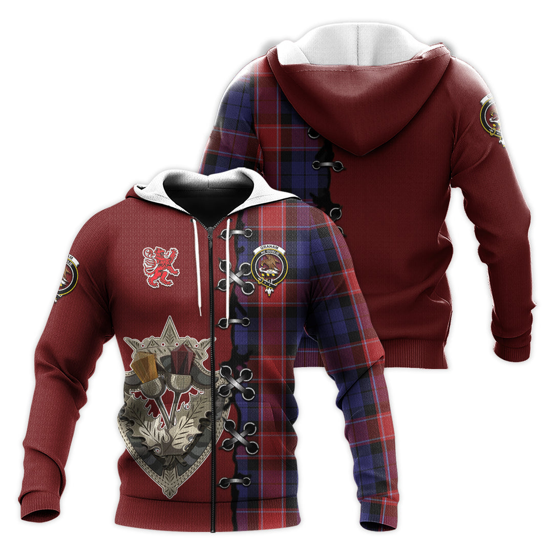 Graham of Menteith Red Tartan Hoodie - Lion Rampant And Celtic Thistle Style