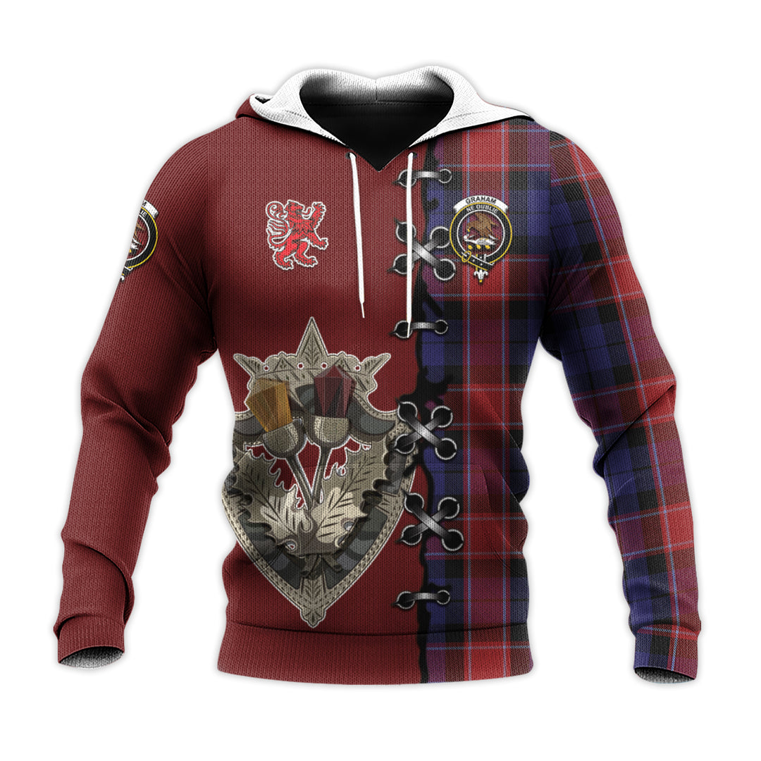 Graham of Menteith Red Tartan Hoodie - Lion Rampant And Celtic Thistle Style