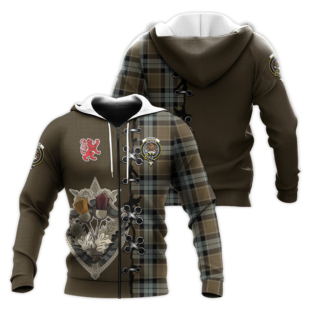 Graham of Menteith Weathered Tartan Hoodie - Lion Rampant And Celtic Thistle Style