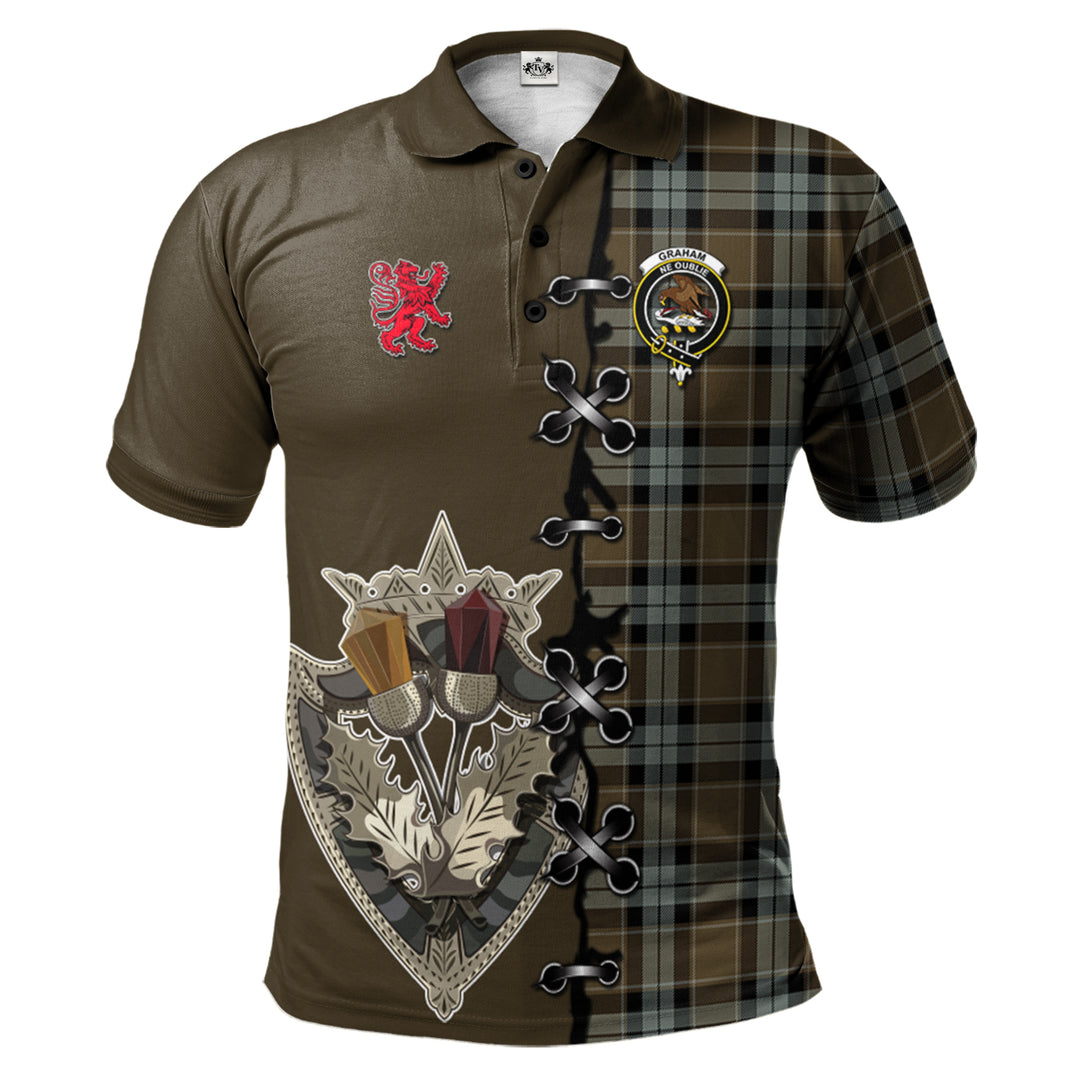 Graham of Menteith Weathered Tartan Polo Shirt - Lion Rampant And Celtic Thistle Style