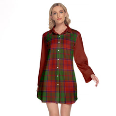 Grant Tartan Women's Lapel Shirt Dress With Long Sleeve